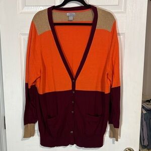 Stylish Colorblock Cardigan - Orange and Burgundy